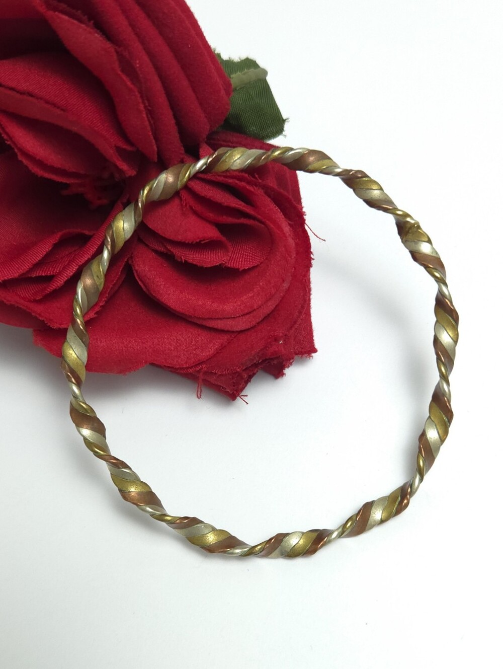 Vintage Copper Silver & Gold Twist Bangle Bracelet Multi Tone Unisex Bangle
